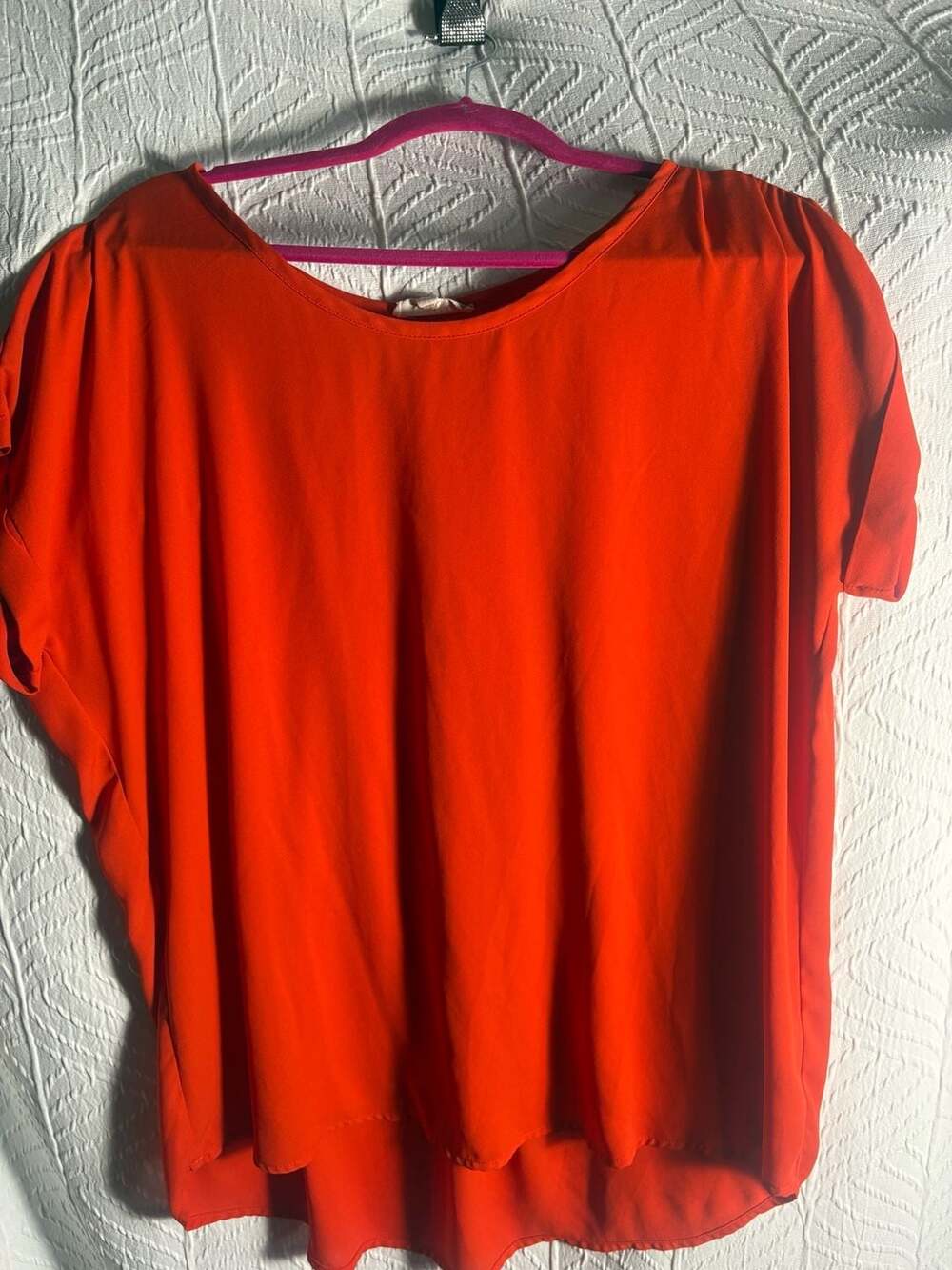 Pleione Orange Short Sleeve Pleated Back Blouse Top Size XL